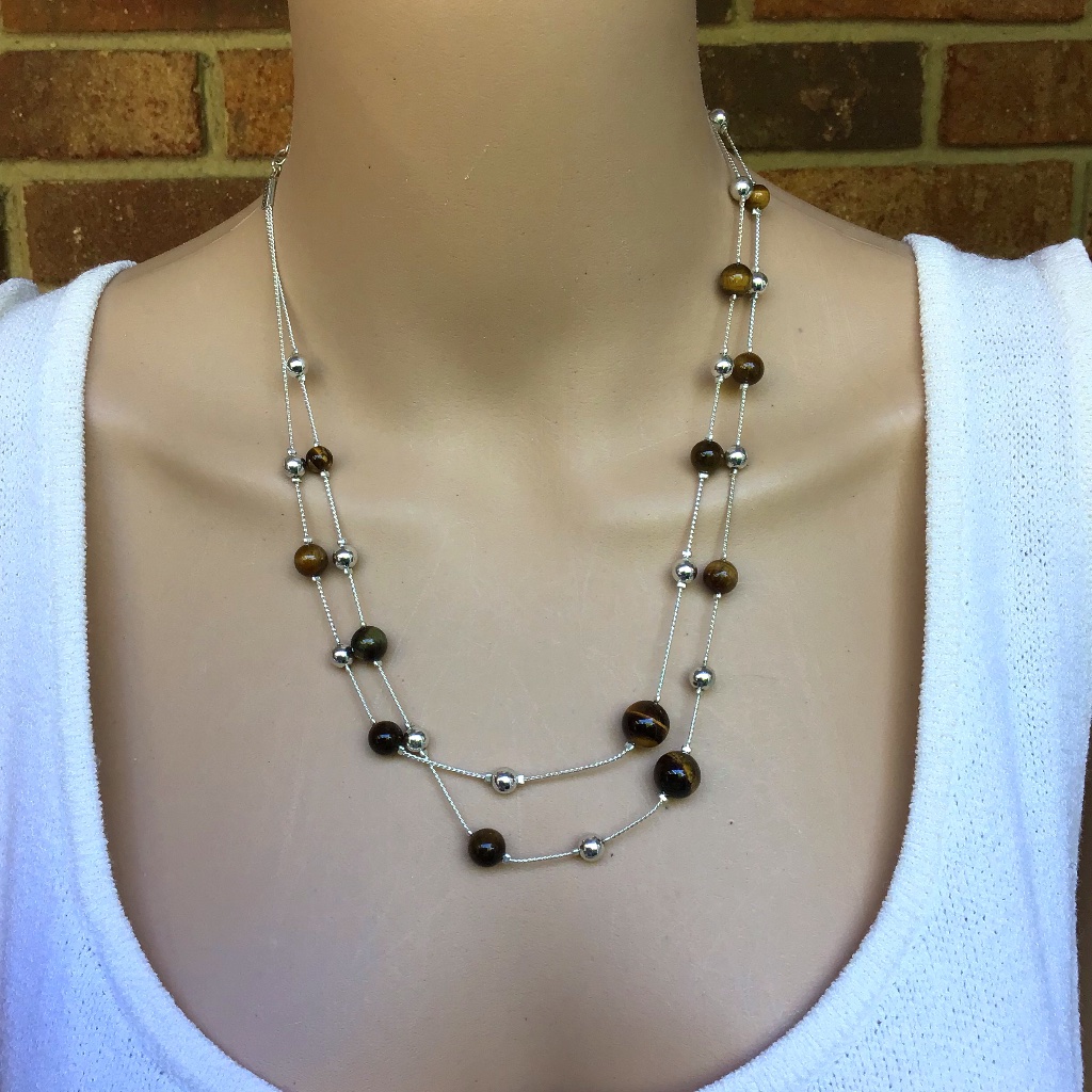 Nwot Beautiful Two Tiered Silver And Brown Stone Necklace For All Occasions